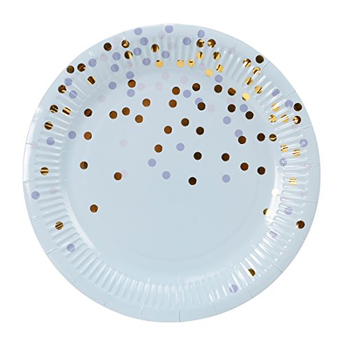 Geeklife Blue Gold Dots Paper Party Plates, Metallic Gold Polka 9 inch Dessert Plates, Blue Elegant Disposable Decorative Plates Set, 20 count