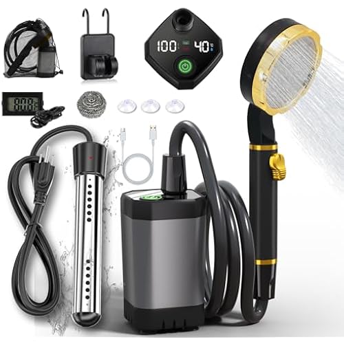 BSEED Portable Shower for Camping with Immersion Water Heater, 6000mAh Rechargeable Camping Shower with Intelligent LED Display, Outdoor Shower for Hiking, Travel, Pets & Car Washing, Wartering Plants