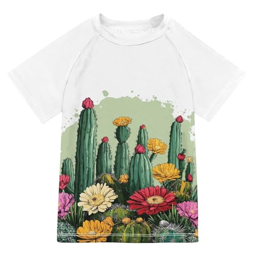 Green Succulents Cactus Plants Flowers Girl Bathing Suit Sun Protection Rash Guard Swimsuit Swimwears Football Shirt for Big Boys 7-8Y