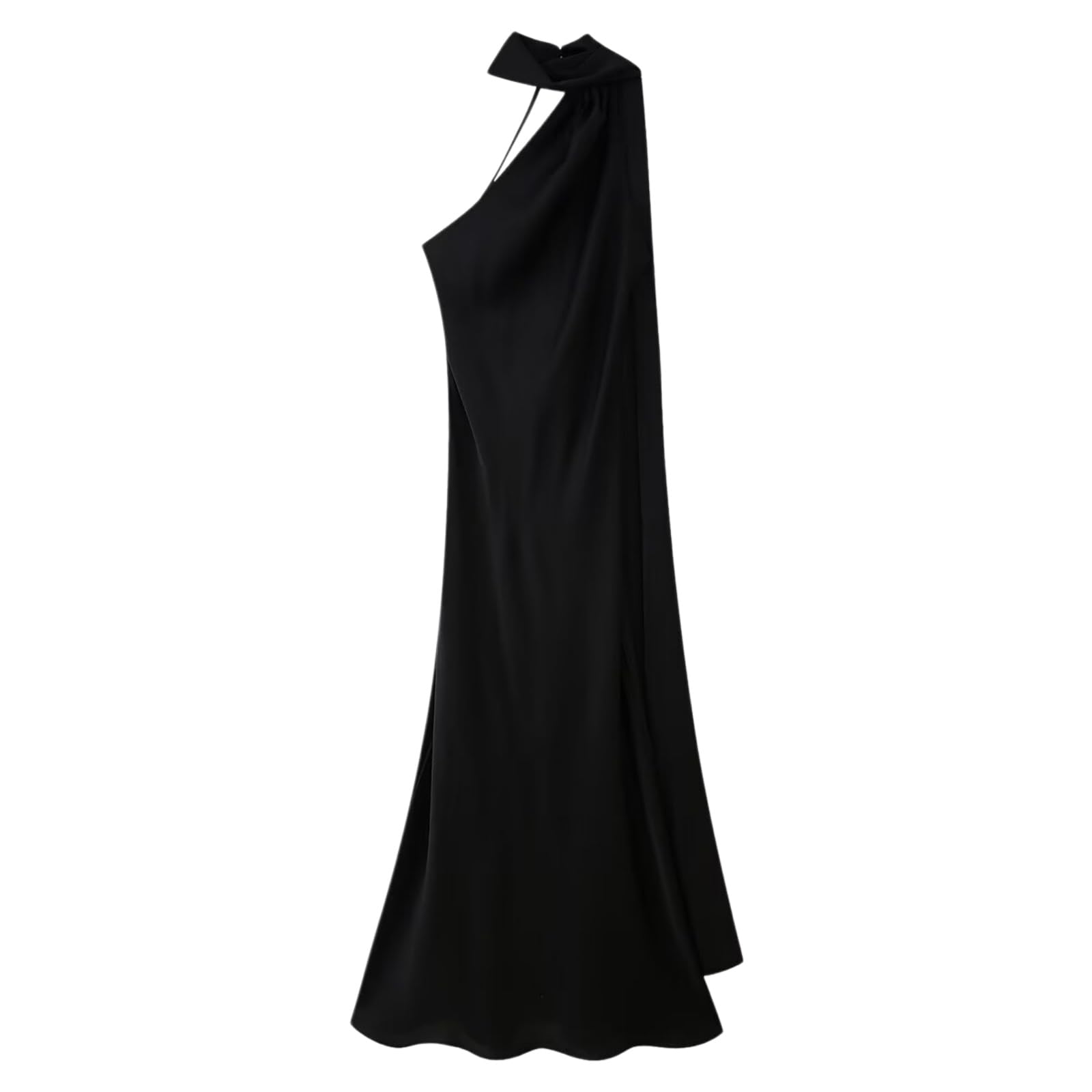 Vestito Donne Raso Halter Maxi Abito, Senza Schienale Maniche Seta Sentire Lungo Abito Elegante Estate Festa da Sposa Ospite con Nastro-White-s