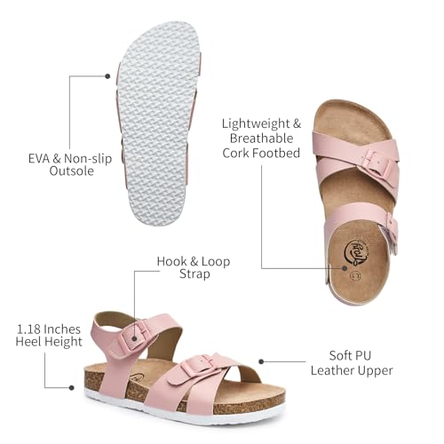 Trary Girls Sandals Open Toe Casual Summer Shoes with Cork Footbed Comfortable Flat Sandals for Little Kids4