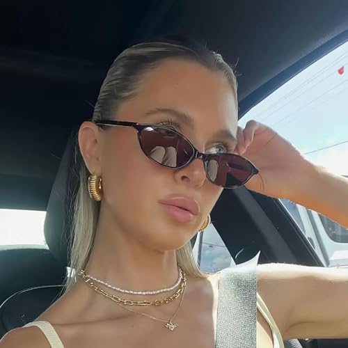 Retro Oval Cat Eye Sunglasses for Women Y2k Designer Narrow Shades 90s Trendy Sun Glasses3