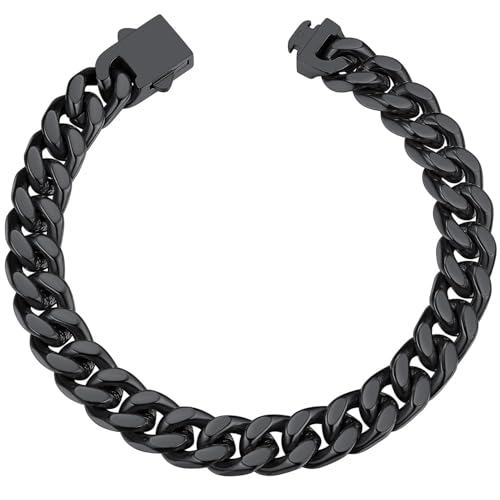 ChainsHouse Mens Black Stainless Steel Bracelet 9mm 8.3 Inch Black Plated Cuban Curb Chain Link...