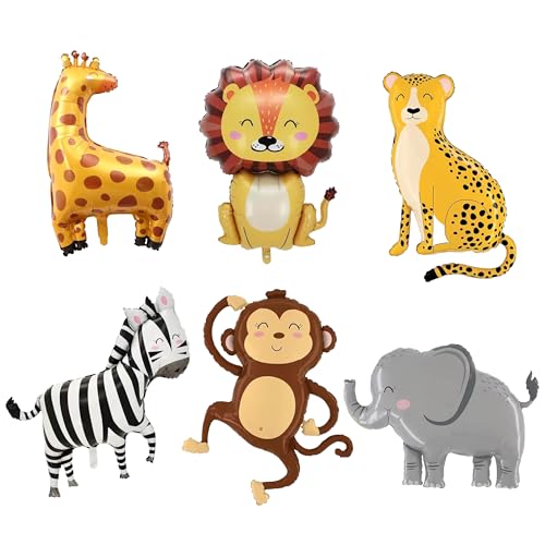 Ballons géants animaux de la jungle pour fête : lot de 6 safari XXL tigre éléphant zèbre