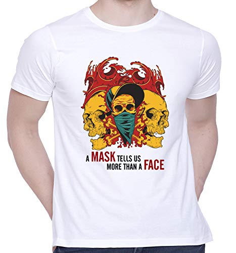 GenericGraphic Printed T-Shirt for Unisex Mask Tell Us-White Tshirt | Casual Half Sleeve Round Neck T-Shirt | 100% Cotton | D00807-206 (White) #353