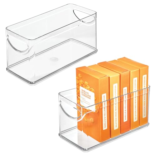 iDesign Narrow Pantry Organizer Bins with Handles – Storage Bin for Cabinets or Fridge- Set of 2 – Clear