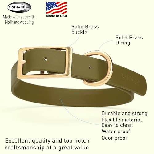 Image of Viper Biothane Heavy Duty Waterproof Dog Collar Strong Coated Nylon Webbing w /Solid Brass Hardware Odor-Proof Easy to Clean High Performance Fits Small Medium or Large Dogs, Olive Drab Green