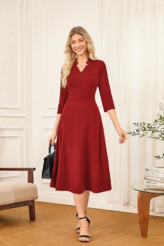 Image of GRACE KARIN Work Dresses for Women 2026,Midi Business Dress,3 /4 Sleeve Classy Fit and Flare Dress with Pocket