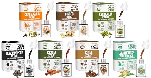 Image of Spice Drop Variety Combo Pack Of 7 |Chai Masala, Cardamom, Ginger, Lemongrass, Cinnamon, Clove, And Black Pepper Extract| Vegan | Natural Extracts |180 Drops Each | 0.17 Oz * Set Of 7