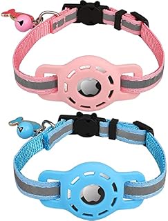 Cat Collar Compatible with AirTag Holder, [2 Pack] Diyife Reflective Cat Collar Quick Release Safety Collars with Bell, Breathable Nylon Pet Collar Adjustable 20-33cm Suitable for All Domestic Cats