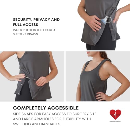 Image of Inspired Comforts Post Surgery Mastectomy Recovery Tank Top with Drain Pocket & Snap-Access