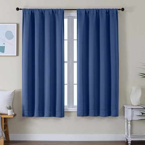 Image of Simplebrand Ava Royal Blue Short Blackout Curtains for Bedroom 63 Inches Long 2 Panels Set, Solid Thermal Insulated, Energy Saving Window Treatment Curtains Blackout Drapes, W40 x L63 Inch, Royal Blue