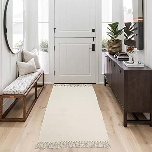 Seavish Beige Hallway Runner Rug Machine Washable Rug, 2X6 Kitchen Runner Rug Cotton Hand Woven Reversible Farmhouse Low-Pile Entryway Rug For Laundry Room Bedroom Bathroom Foyer Living Room #TOP5
