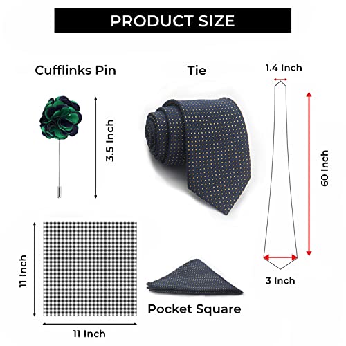 Image of BLACKSMITH Tie, Cufflink, Pocket Square, Lapel Pin, Set of 4 for Men [ Free Size ]