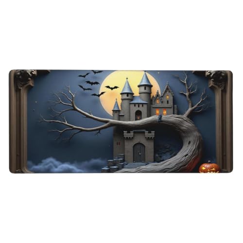 Sous-main de bureau château gothique gris pour setup gaming et informatique