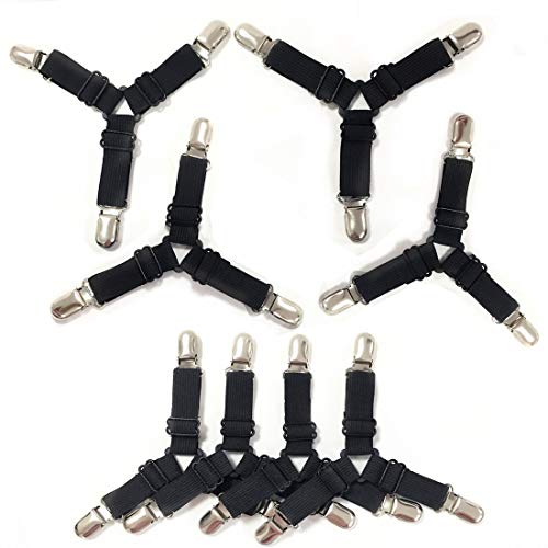 WINSTON-UK Lot de 8 supports de draps, pinces de draps, sangles réglables triangulaires antidérapantes et élastiques pour coins de matelas Cover