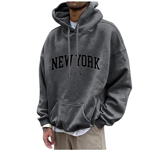 Mens Sweatshirt 2024 Casual Cotton Hooded Collar Drawstring Hoodie Letter Print Long Sleeve Warm Pullover with Pocket