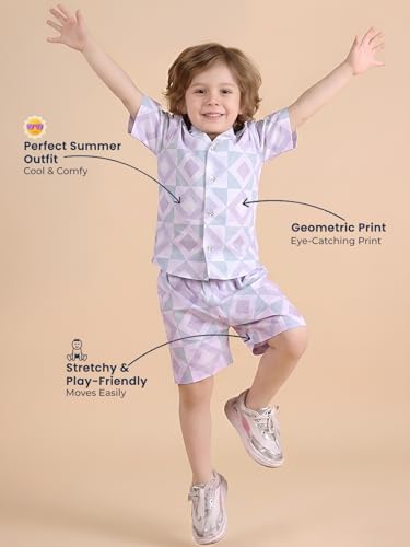 Image of POLKA TOTS 100% Cotton Co-Ord Set for Boys | Half Sleeve Shirt & Shorts Beach Outfit for Kids | Ultra-soft & Breathable Summer Clothes for Toddler & Baby Boy | Casual Dress & Printed Nightwear Set