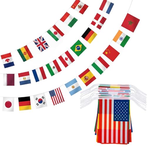 100 Countries String Flags Banner 98 ft International Flag Bunting World Flag Decoration for Classroom Bar Soccer Party Sports Clubs School Festivals Celebrations Soccer Game Events