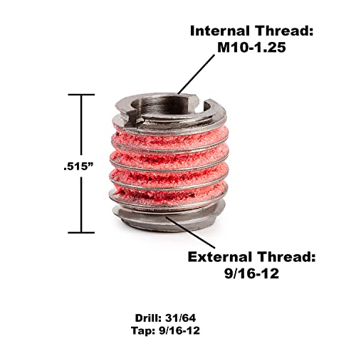 Image of E-Z Lok Externally Threaded Insert, 303 Stainless Steel, Metric, M10-1.25 Internal Threads, 9 /16 inch-12 External Threads, 13.08mm Length, Made in US (Pack of 5)