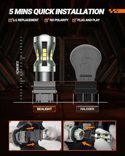 Image of SEALIGHT LED Backup Reverse Light Bulb, 3157 LED Bulb White, 6000K Super Bright, Brake Parking Light, 3156 3056 3457 4157 3157NA Plug N Play, Automotive Vehicle Top Clearance Light Assemblies