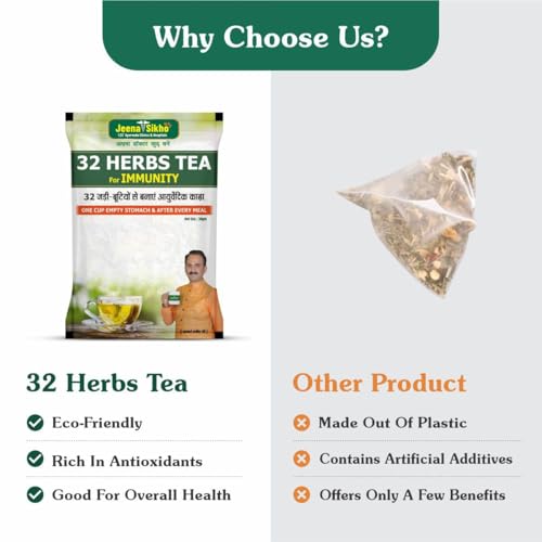 Jeena Sikho 32 Herbs Tea | Herbal Tea With Elaichi, Brahmi, Tulsi, Giloy, Laung, Gulab, Dalchini, Shank Pushpi tea for Body Detox and Wellness | Natural Detox Kahwa, 30gm