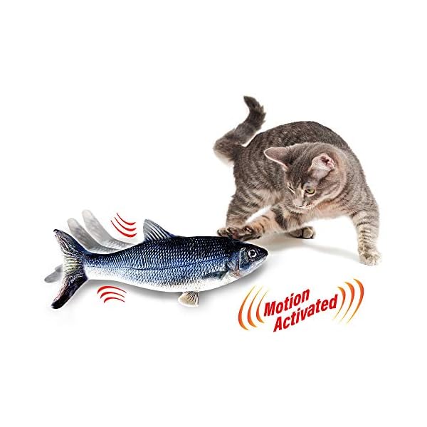 Ontel Flippity Fish Interactive Cat Toy with Catnip & Fishing Pole Touch Activated