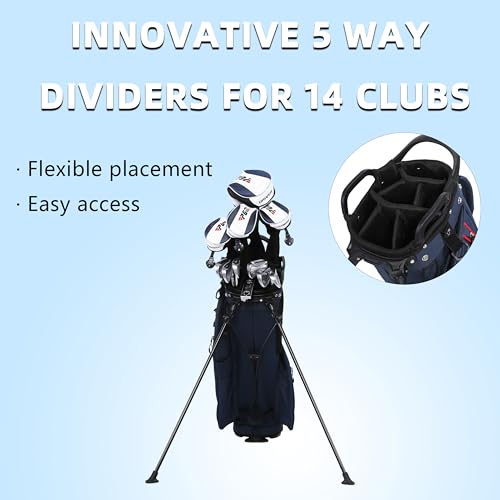 PGM Golf Stand Bag for Men and Women with Cooler, Lightweight and Durable Golf Walking Bag with Adjustable Straps and Waterproof Pockets for Course and Driving Range Use Blue Red — view 4