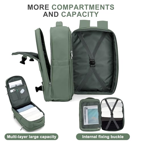 Image of coowoz Large Travel Backpack For Women Men, Carry On Backpack,Hiking Backpack Waterproof Outdoor Sports Rucksack Casual Daypack Expandable Heavy Duty Extra large Backpack Olive Green