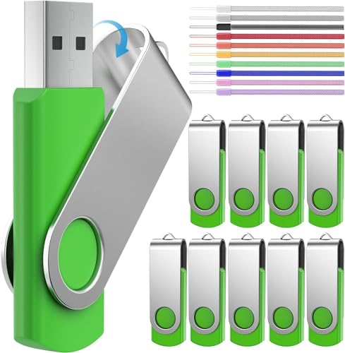 FEBNISCTE USB Flash Drive 128MB Pack of 10 USB 2.0 Memory Sticks - Small Capacity Value Thumb Drive 128 MB Zip Drive Swivel Pendrive U Disk - Green Data Stick Bulk Pen Drives Multipack Jump Drive