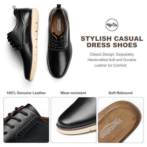 Image of Men's Full-Grain Leather Oxfords, Business Formal Dress Shoes with Arch Support, Comfortable for Office, Daily & Dating