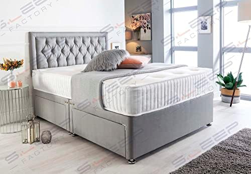 Sleep Factory's Somnus Silver Suede Memory Foam Divan Bed Set With Mattress and Matching Bumper Headboard 2.6FT (Small Single) No Drawers
