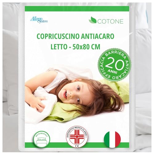 Allergosystem Milbendichter Kissenbezug, Baumwolle, 50 x 80 cm, Medizinprodukt, milbendicht und hypoallergen, hergestellt in Italien, Linie Baumwolle (50 x 80 cm)
