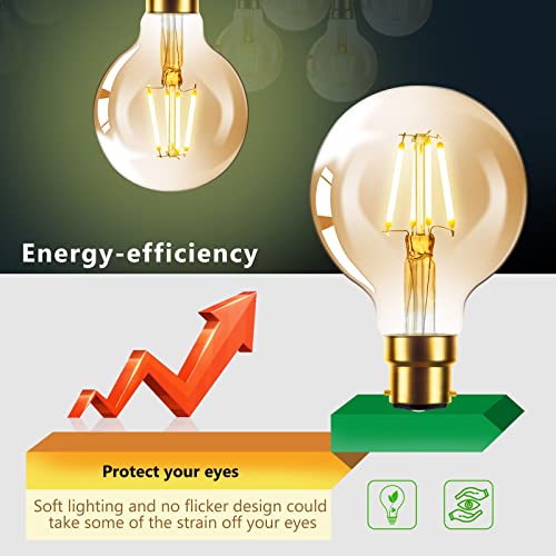 Vintage Edison LED Light Bulb 6W G80 Globe LED Filament Bulb B22 Bayonet Cap Edison Retro Style LED Decorative Light Bulb Warm White 2800K, 2-Pack - Image 4