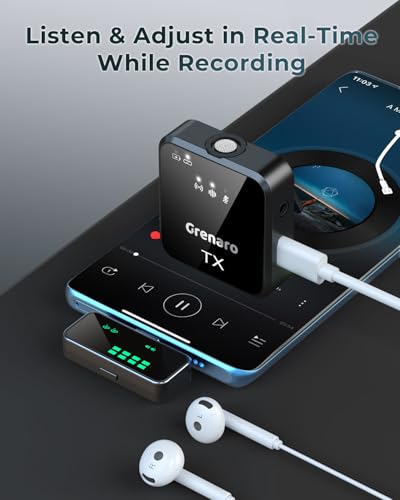 Image of GRENARO Mic for YouTube Wireless, Dual Lapel Wireless Microphone for Recording with LED Display, 164ft Range, Mute /Reverb /Noise Reduction for YouTube, Live Streaming, Vlogging (Dual Channel(Type-C))