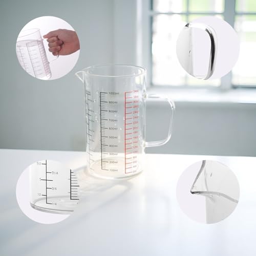 Vaso medidor de vidrio 1000 ML con triple escala miniatura 3