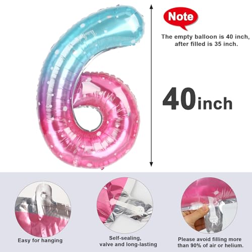 Image of 6 Balloon Numbers Birthday Decorations, 40In Pink Purple Blue Balloons | Eye-catching Appearance, Perfect Decorative Centerpieces, Convenient Self-sealing Structure, Widely for Various Occasions
