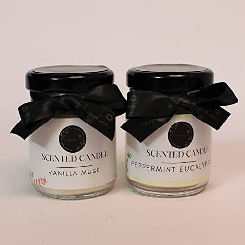 Image of Mini Scented Candles (Peppermint Eucalyptus and Vanilla Musk) Pack of 2, Soy Wax Scented Candle, 15+ Hours Burn time, Scented Candles for Home