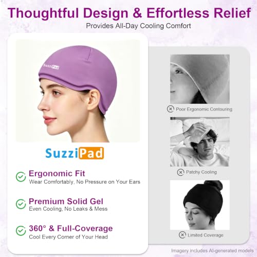Image of Suzzipad Cold Cap for Chemotherapy Patients, Chemo Must Have, Deep Purple | Medical-grade gel, 360 flexible fit, constricts vessels to soothe scalp tingling, great for chemo recovery and stress relief