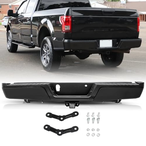 TUSDAR Rear Bumper Replacement for 2015-2020 Ford F-150 W/Max Tow Hitch W/O Park Assist Sensor Holes FO1103188 Black