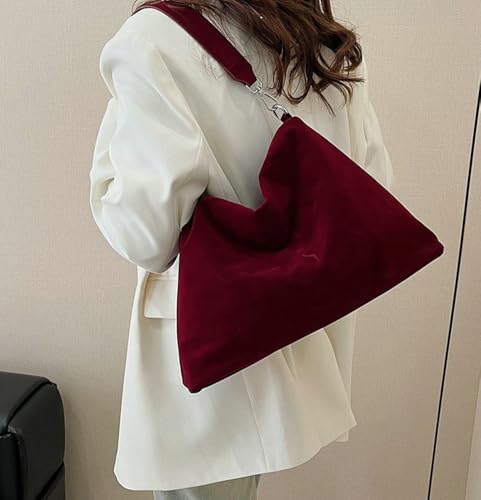 Suede Bags for Women Retro Suede Tote Bag Hobo Handbag Slouchy Faux Leather Shoulder Crossbody Handbags Purse Solid Color4