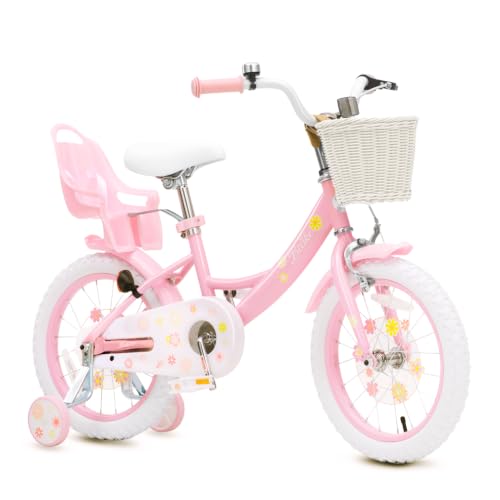 Bixike Girls Bike with Basket for Toddlers and Kids Aged 3-14 Years Old, 12 14 16 18 Inch with Training Wheels & Doll Seat, 20 Inch with Kickstand & Rear Rack, Princess Style Bicycle for Gift.