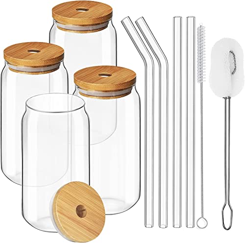 ALINK 16 OZ Große Bierdosengläser Wassergläser Saftgläser Whiskygläser Trinkgläser Set von 4 mit Schwammbürste Perfekt für zu Hause, Restaurants und Partys | Spülmaschinenfest Cover