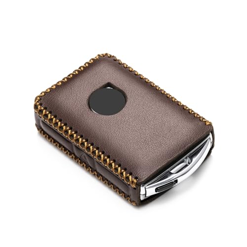 Vitodeco Genuine Leather Smart Key Fob Case Cover Protector with Leather Key Chain for 2019 Volvo XC60, XC90, S90, V90, 2020 Volvo XC40 (4-Button, Brown)