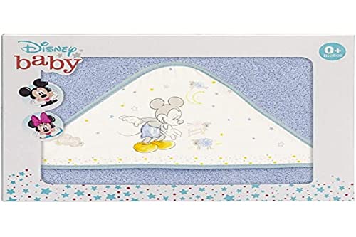 Interbaby - Capa de Baño Bebe Azul | Toalla Bebe con Capucha 100% Algodón, 100x100cm, Unisex | Suave, Secado Rápido | Ideal Recién Nacidos, Bebes y Niños Pequeños | Diseño Counting Sheep Mickey