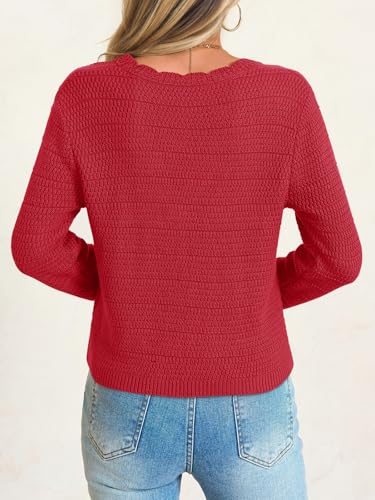 Image of Saodimallsu Womens V Neck Cardigan Sweaters Button Up Cropped Boho Knit Long Sleeve Loose Trendy Sweater Tops