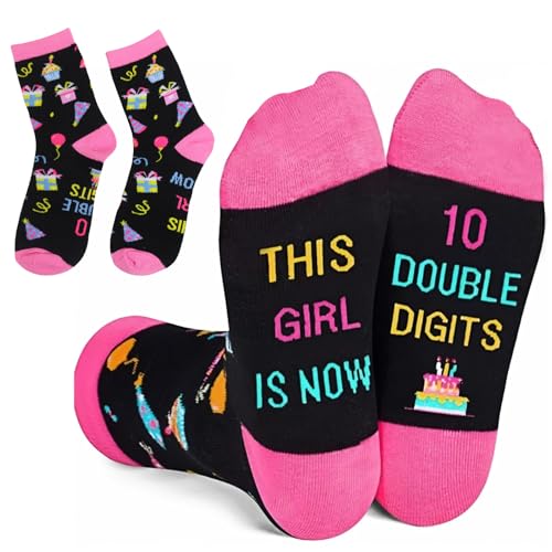 Gifts for 10 Year Olds Girls Birthday Socks Cool Presents Happy 10th Girls Decorations (UK Age 10 Years Regular Rose Red)