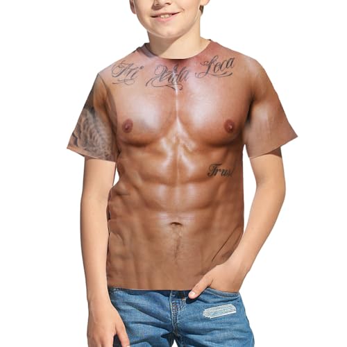Kid's Print 3D Novelty Muscles Crewneck Cool Short Sleeve Funny Graphic T Shirts for Youth Boys Girls 4-14 Years