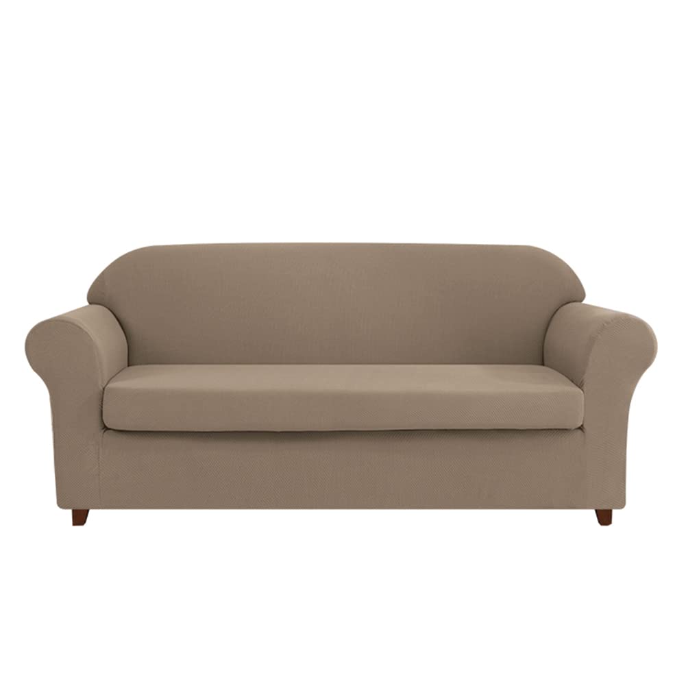 Housse de canapé extensible 1 place antidérapante avec housse de coussin beige