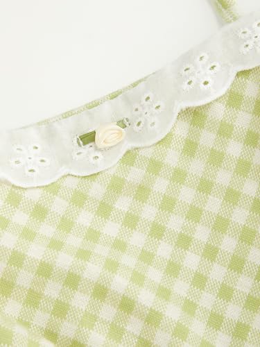 Image of CIDER Womens Summer Gingham Dress Plaid Tie Spaghetti Strap Sleeveless Lace Trim Cute A Line Casual Mini Dresses Sundress